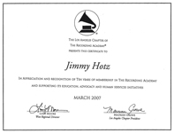 Jimmy_Hotz_NARAS_the_Recording_Academy_Los_Angeles_Certificate_10_years_Grammy_related
