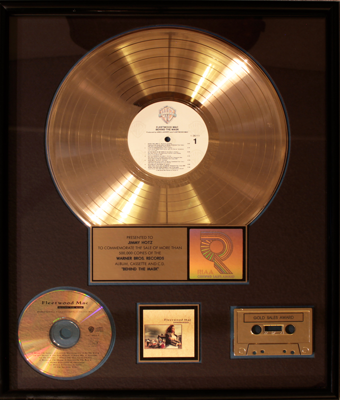 Gold Record presented to Jimmy Hotz for Fleetwood Mac Behind the Mask