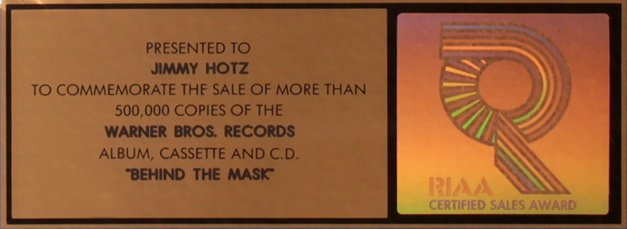 Gold Record presented to Jimmy Hotz for Fleetwood Mac Behind the Mask - Plaque
